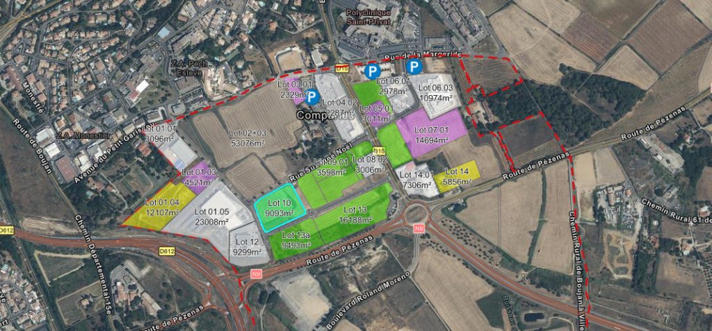 À vendre – Terrain industriel de 9 093 m² dans le Parc d’activités économiques de Mazeran à Béziers – Hérault (34)