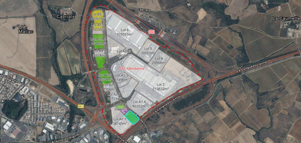 À vendre – Terrain industriel de 9 113 m² dans le Parc d’activités économiques de la Méridienne à Villeneuve-lès-Béziers – Hérault (34)