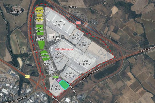 À vendre – Terrain industriel de 9 113 m² dans le Parc d’activités économiques de la Méridienne à Villeneuve-lès-Béziers – Hérault (34)