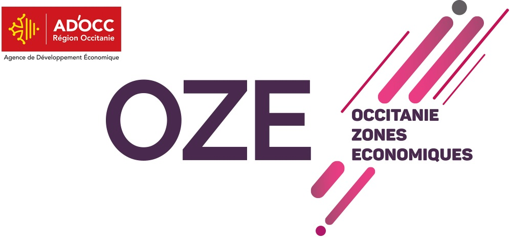 Logo AD'OCC Région Occitanie et label OZE, Occitanie Zones Économiques